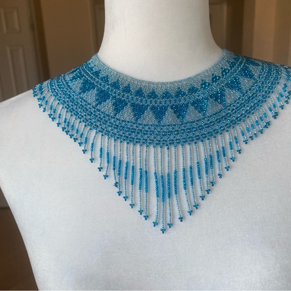 Handmade Elegant Blue Beaded Necklace - Picture 3 of 3